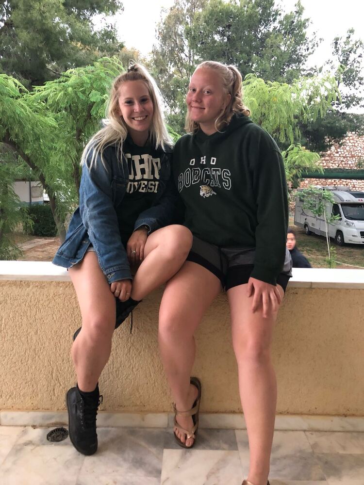 Maggie with a friend in Greece
